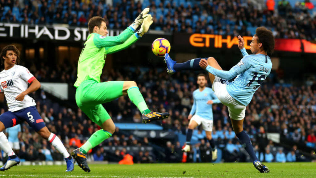 IN SANE : Leroy tries a lob over Begovic