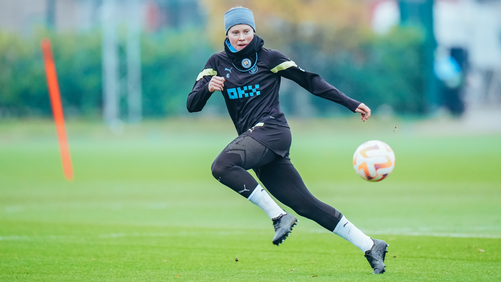 CLOSE CONTROL : Julie Blakstad prepares to bring the ball under control