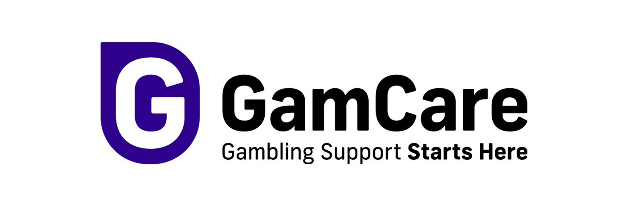 GamCare logo with a large stylized 'G' in blue and text 'GamCare Gambling Support Starts Here.'