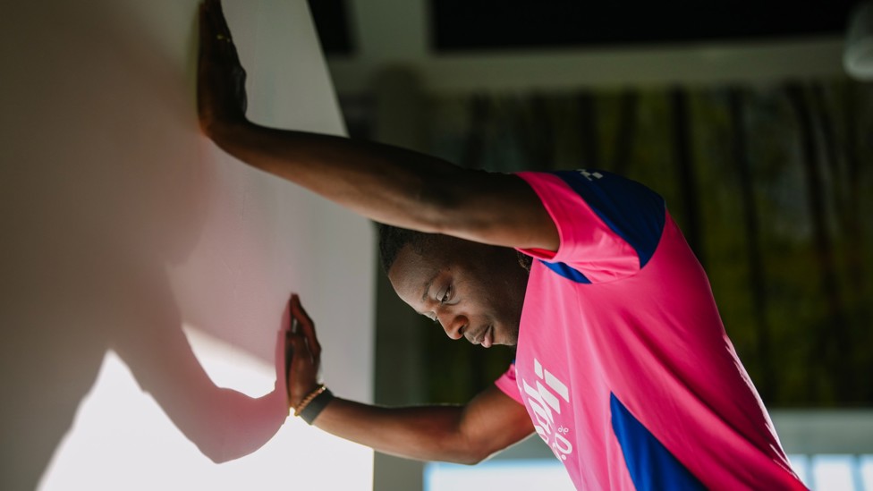 STRECHING IS KEY: Jeremy Doku putting in the work