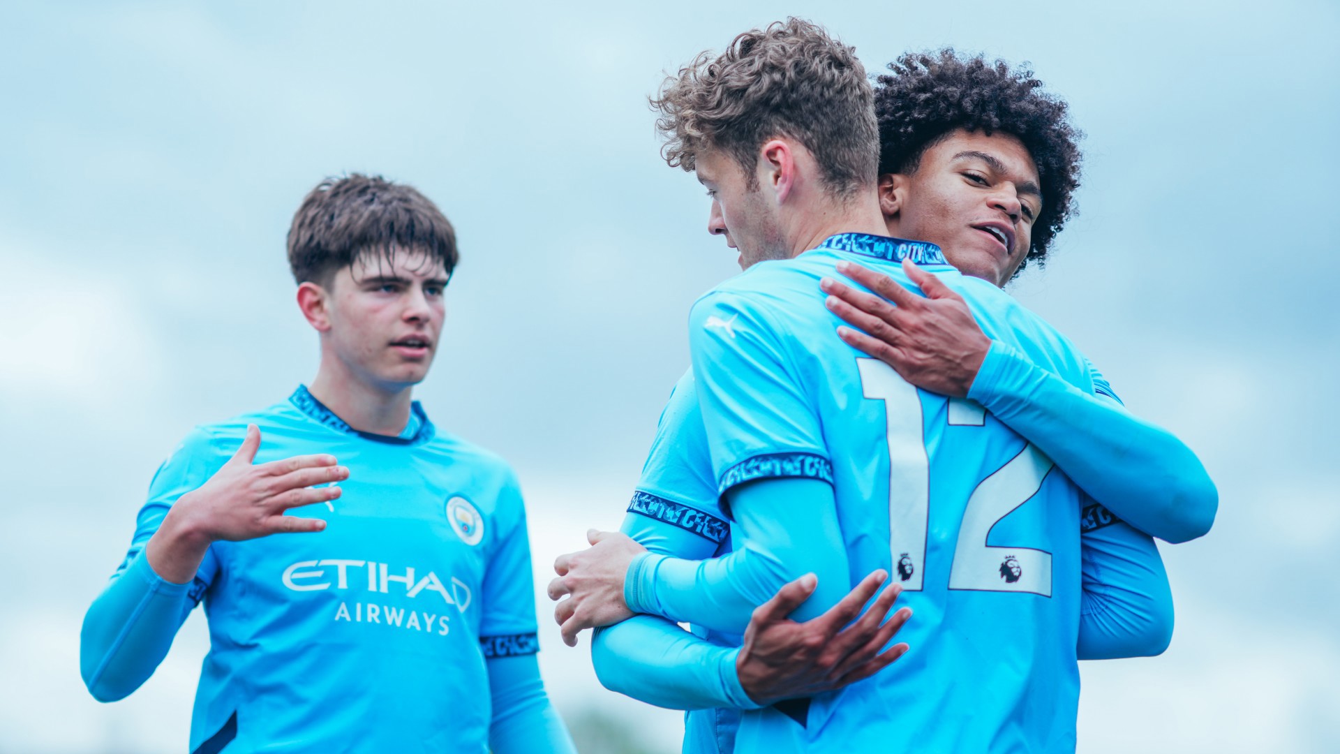FINDING THE OPENER : Matty Warhurst, Leke Drake and Harrison Miles celebrate City's first.