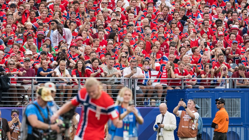  : He leads the Norway fans in the postmatch row - one of the highlights of the tournament