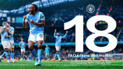 Manchester City celebrates 18 FA Cup home wins in a row, surpassing Clapham Rovers' record of 17 wins from December 1873 to February 1881. The image shows the team celebrating on the field at the Etihad Stadium.