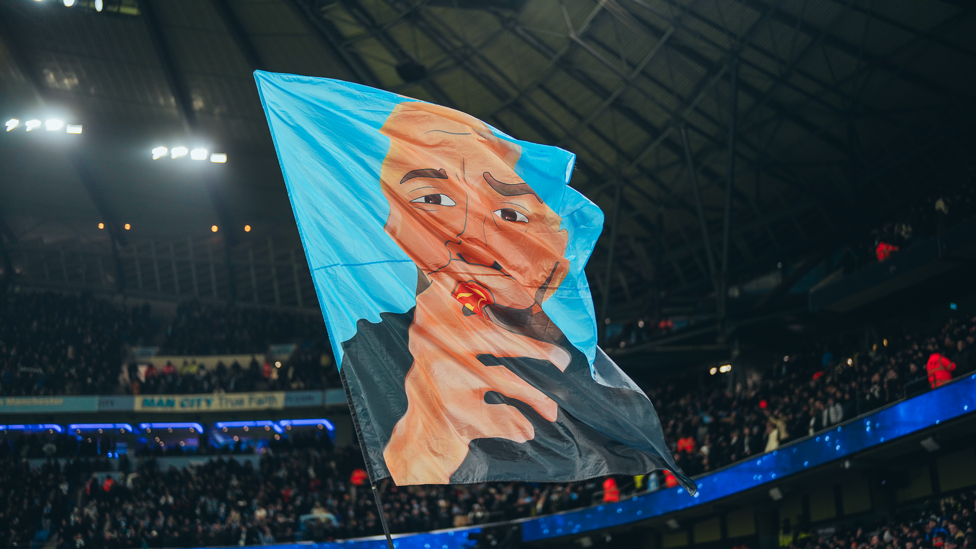 BIRTHDAY BOSS: The fans showcase their flag to mark Pep Guardiola's 52nd birthday.