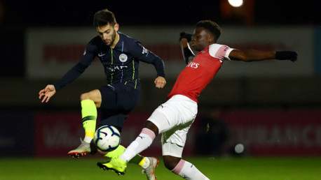 FORWARD MARCH: Benjamin Garre looks to set up a City attack in our PL2 clash away at Arsenal