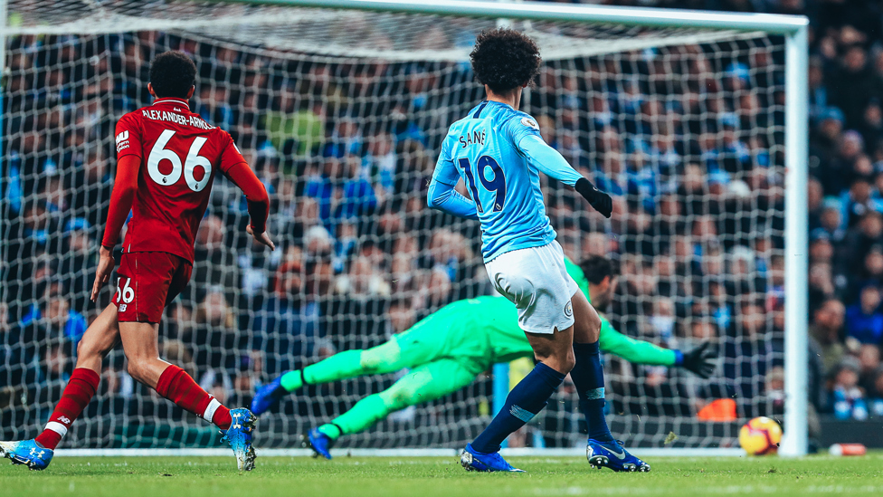 DECIDER : Leroy Sane finds the bottom corner of Alisson's net to hand City what would prove a vital Premier League win | City 2-1 Liverpool (3 January 2019).