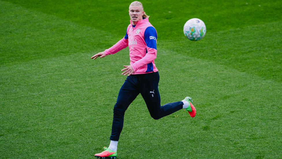 SHARP SHOOTER  : Erling Haaland keeps his eye on the ball.