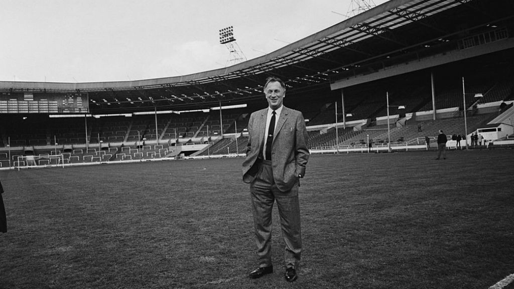 WEMBLEY WONDER : Joe takes in the surrounds at Wembley prior to the 1969 FA Cup final