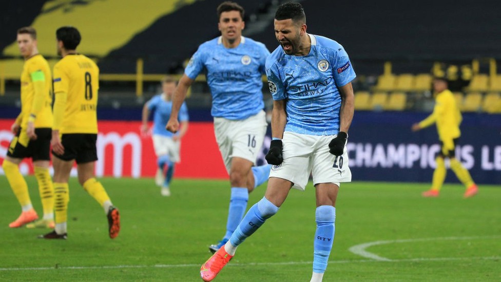 DELIGHT IN DORTMUND: The Algerian celebrates his goal