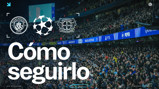 The image promotes a Manchester City vs Bayer Leverkusen UEFA Champions League match scheduled for November 25, 2025. It shows the excited crowd at Etihad Stadium with logos of both clubs and the UEFA Champions League.