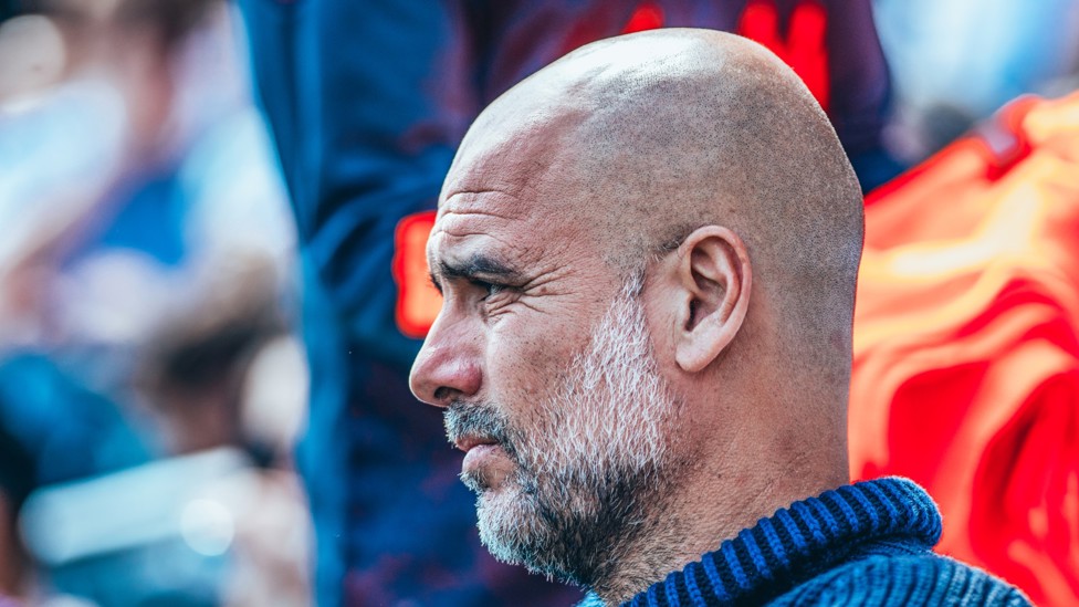 THE BOSS  : Pep Guardiola watches on.