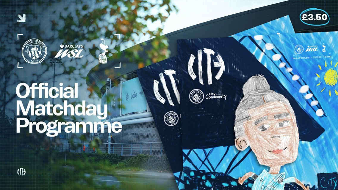 Official Manchester City Matchday Programme for Barclays WSL featuring the club's crest and community details. Priced at £3.50.