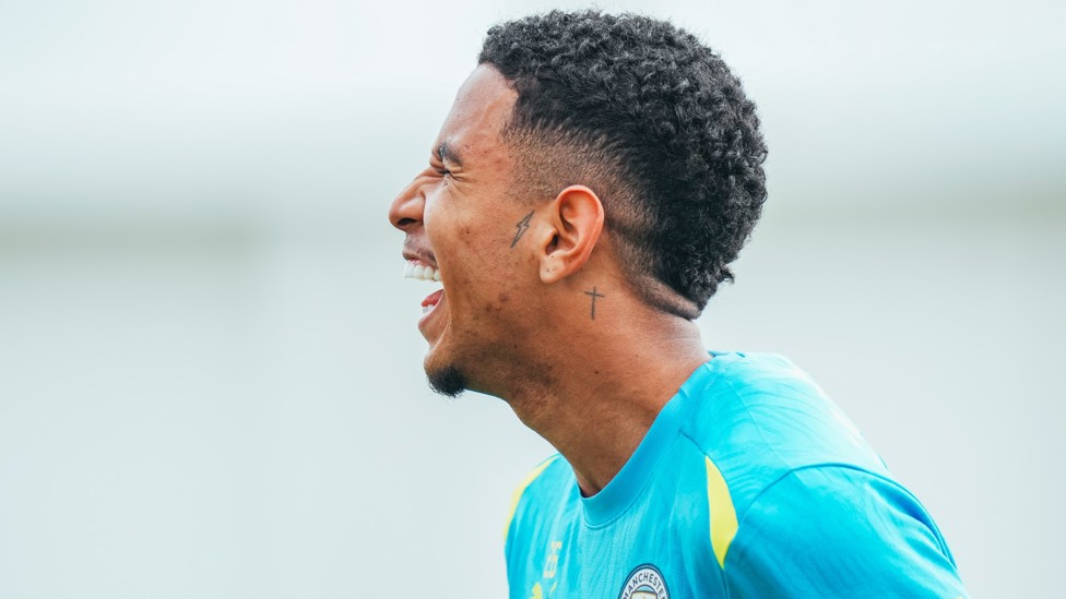 BRILLIANT BRAZILIAN : Savinho having a laugh during the session