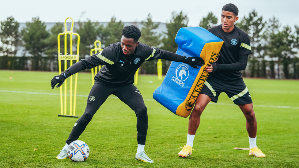 ACTION STATIONS : Justin Oboavwoduo and Michael Okeke limber up