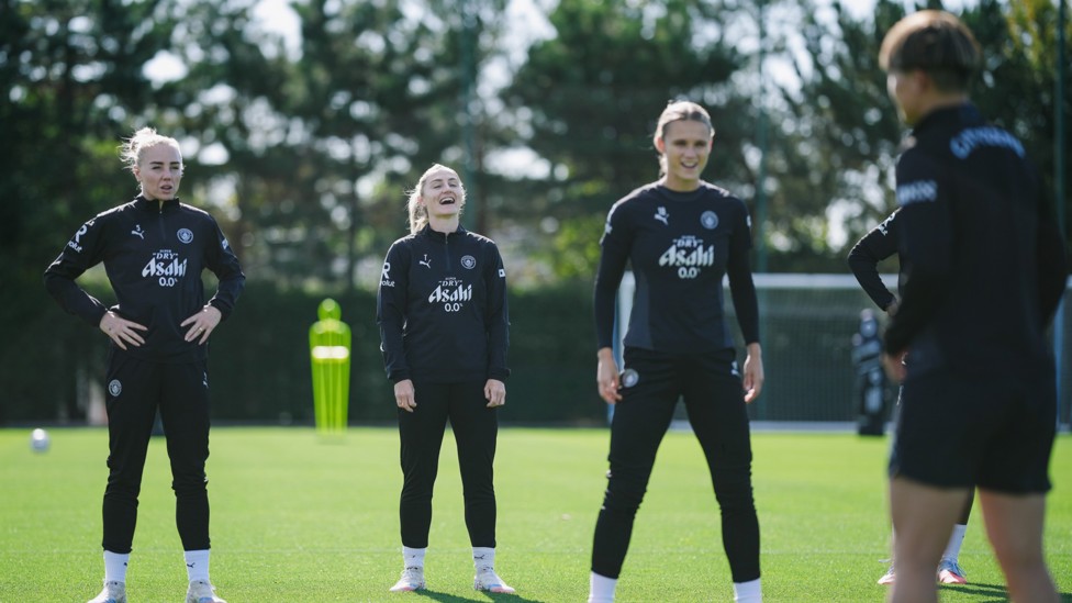 SQUAD GOALS : Alex Greenwood, Laura Coombs and Kerstin Casparij prepare for the next drill