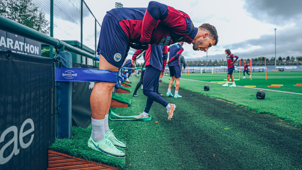 HANGING OUT: Ruben Dias stretches off