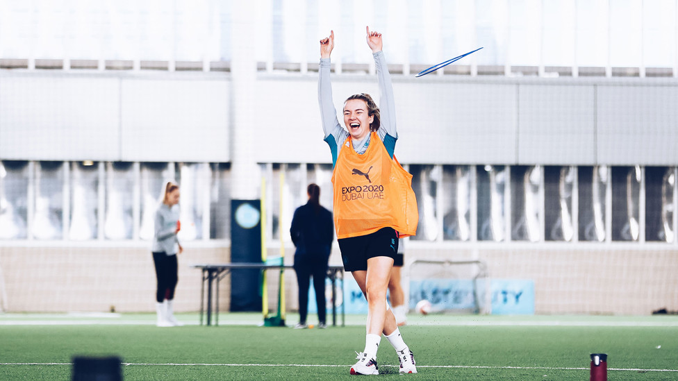 REACH FOR THE SKY : Lauren Hemp loves nothing more than that winning feeling!