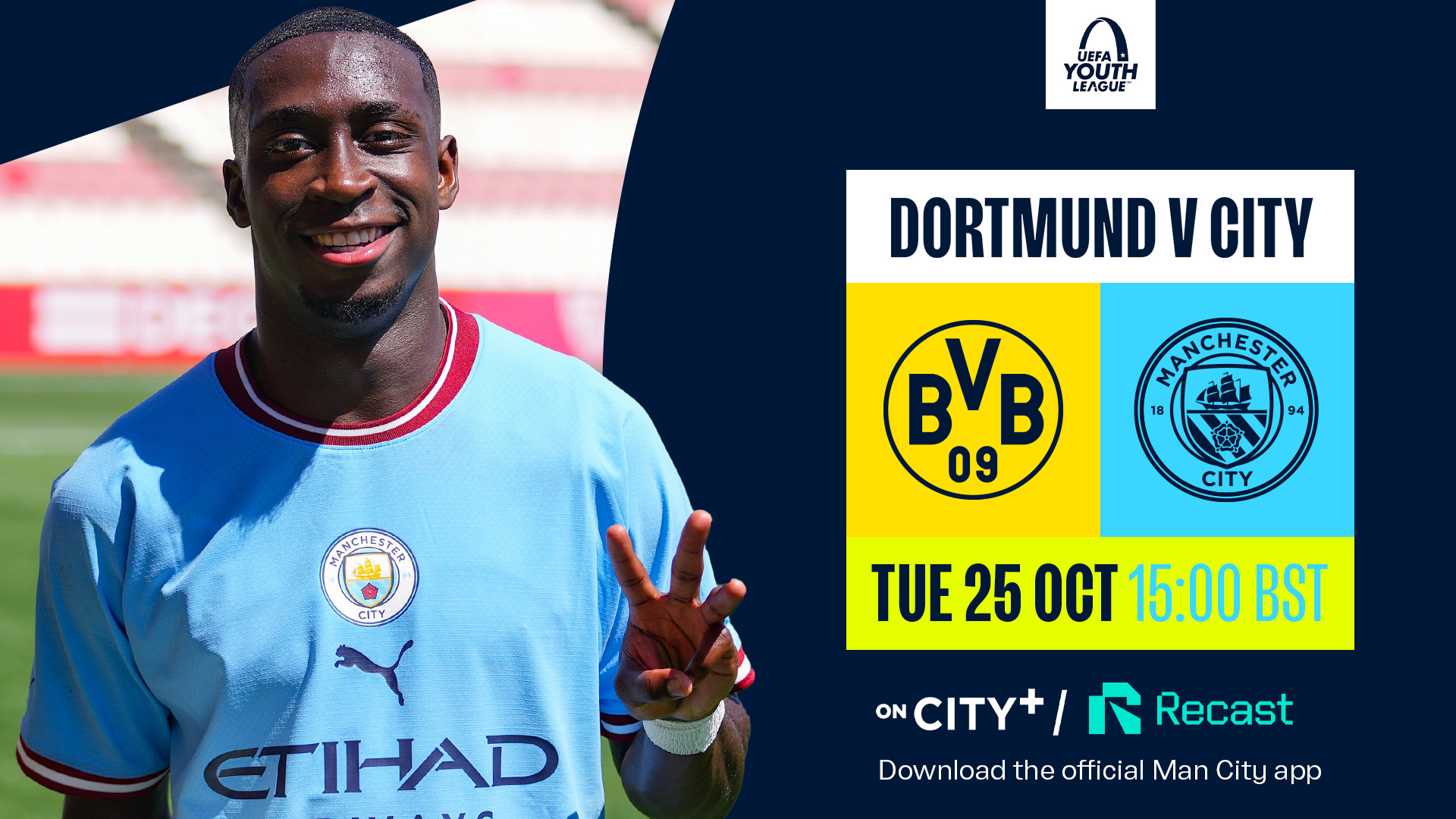 Watch Borussia Dortmund v City in the UYL live on CITY+ and Recast