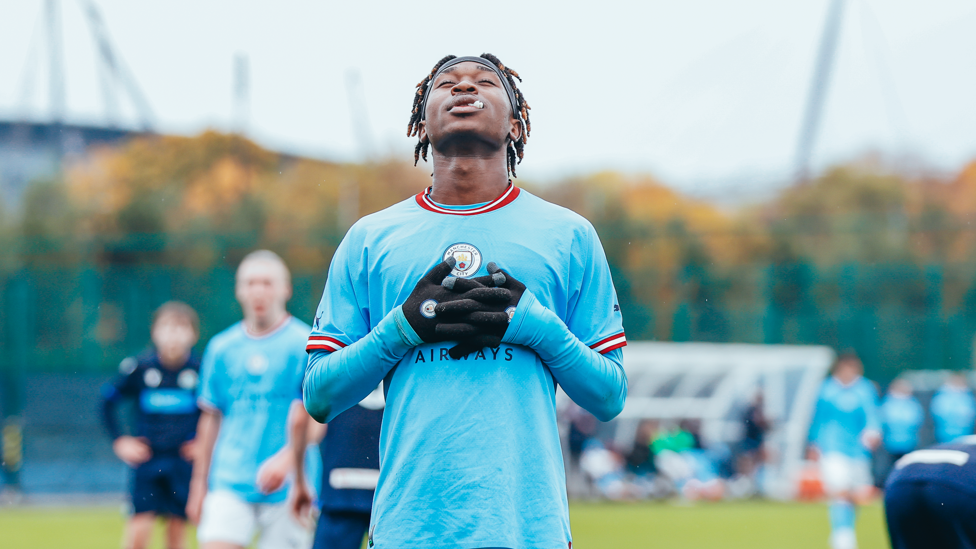 WIZARD WINGER: Joel Ndala runs onto Nico O'Reilly's ball and finishes expertly!
