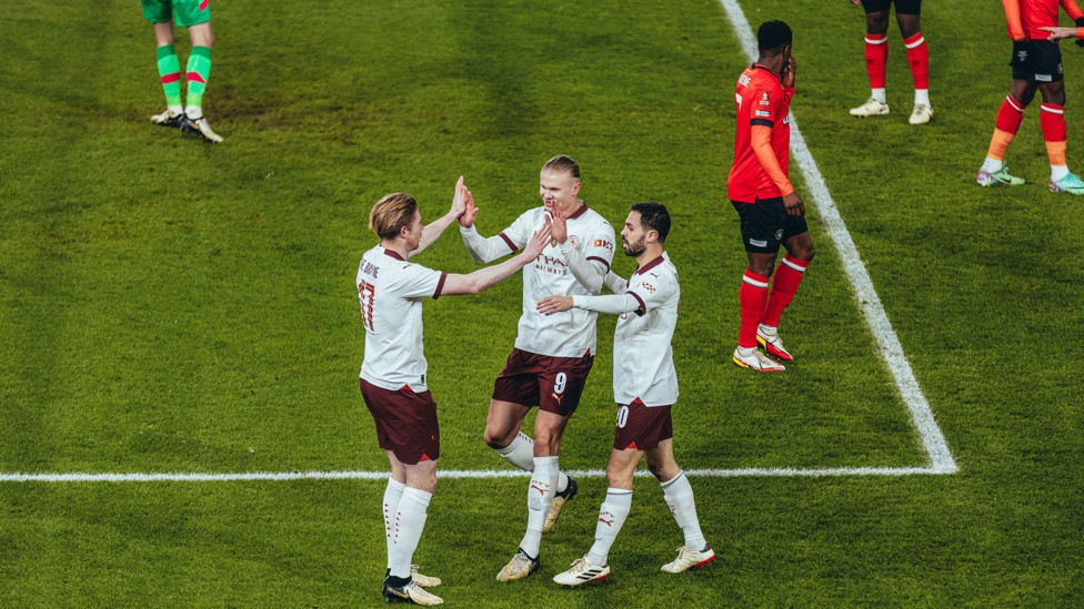 EARLY STRIKE : Haaland celebrates putting us ahead.