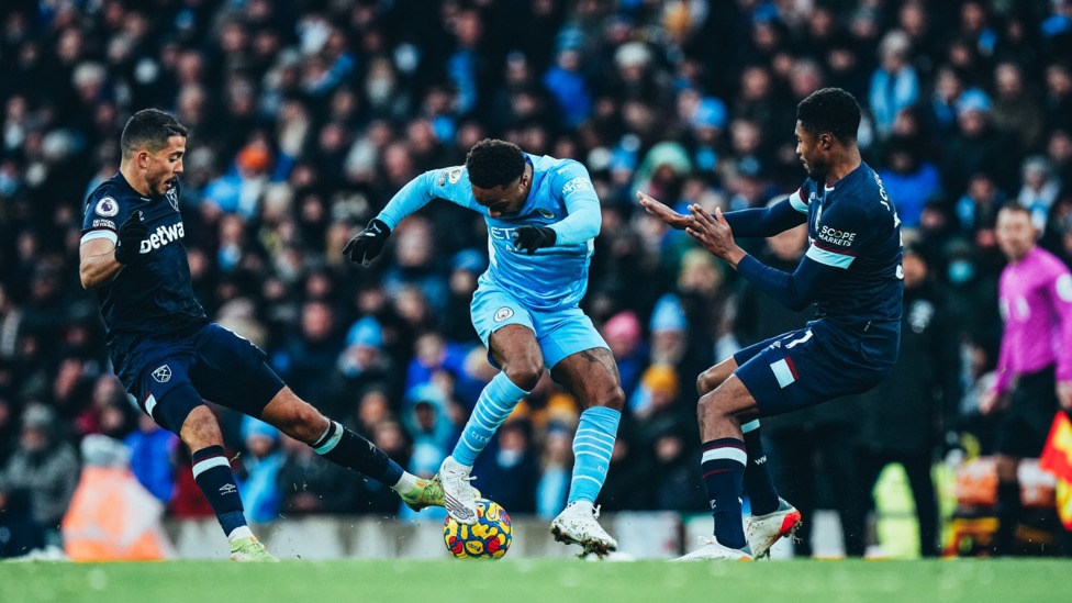 RAZZLE DAZZLE : Sterling works his magic to move away from Fornals and Johnson.