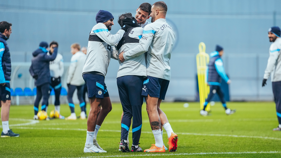 CENTRE OF ATTENTION : Bernardo is surrounded by Riyad Mahrez, Ruben Dias and Kyle Walker