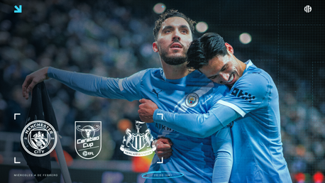 Manchester City players celebrating during a Carabao Cup match against Newcastle United, scheduled for Wednesday, 4th February at 20:00 UK time.