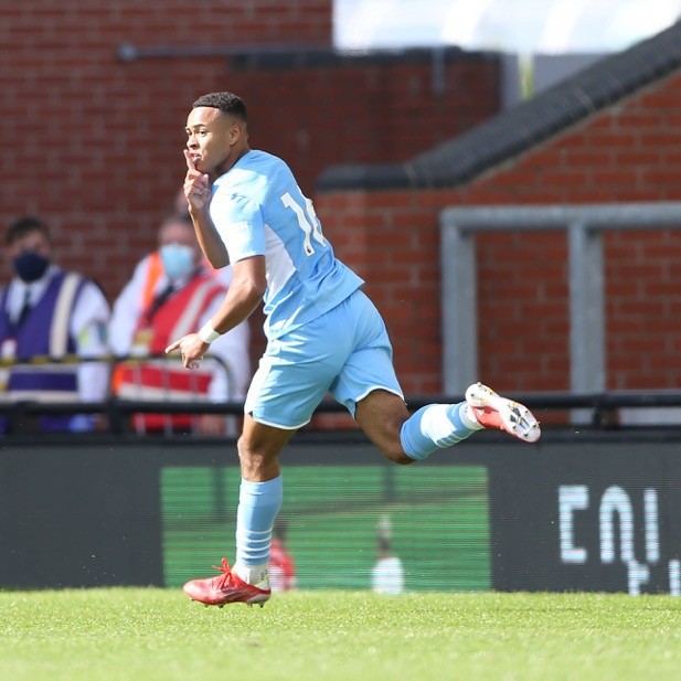 FOUR TOPS: Tai Sodje celebrates after sealing City's derby triumph