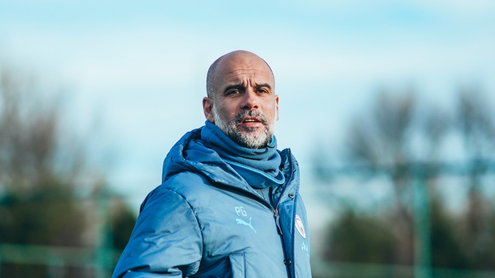THE BOSS : Pep Guardiola issues instructions to his players. 