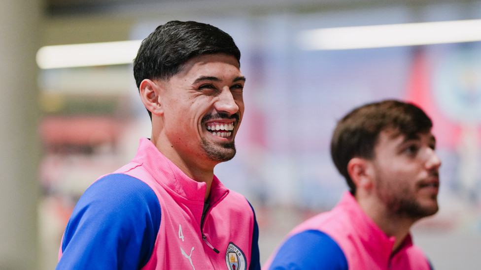 ALL SMILES : Tijjani Reijnders in fine spirits. 