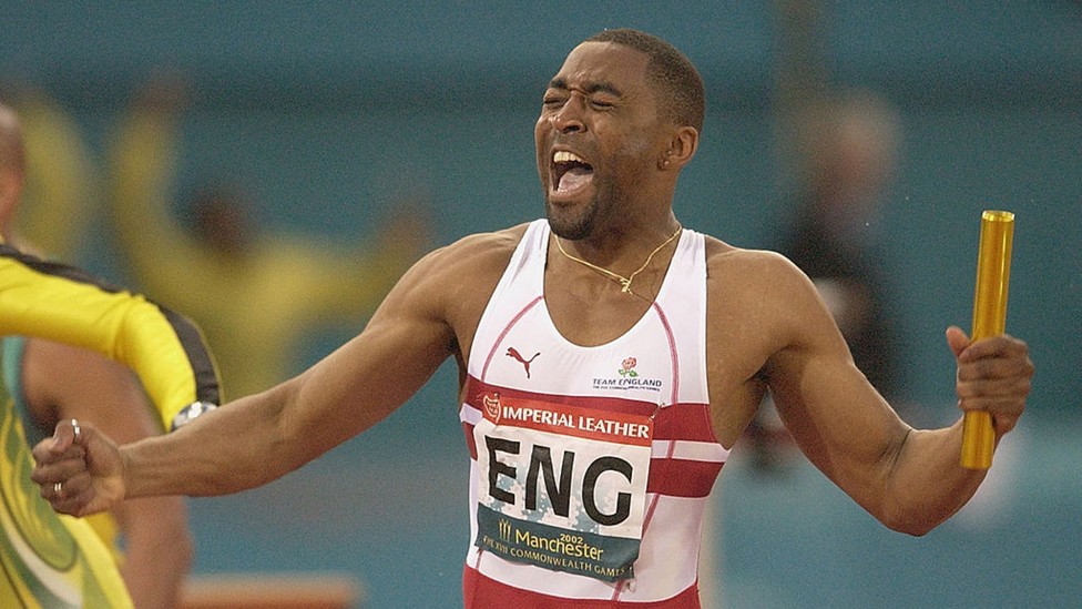 THAT WINNING FEELING : Darren Campbell anchors England to gold in the 4x100m men's relay