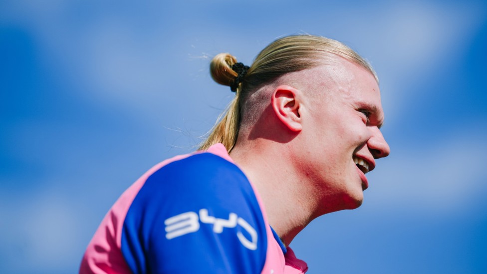 BLUE SKY THINKING: Erling Haaland prepares for the next drill.