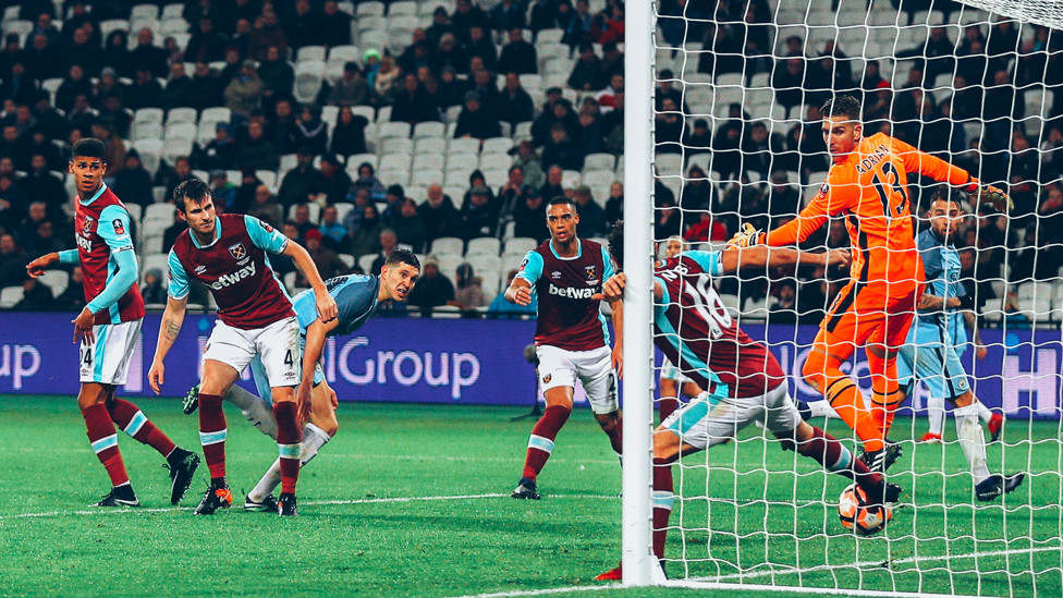 TEPAT SASARAN: John membuka akun City-nya dalam kemenangan Piala FA atas West Ham pada Januari 2017.