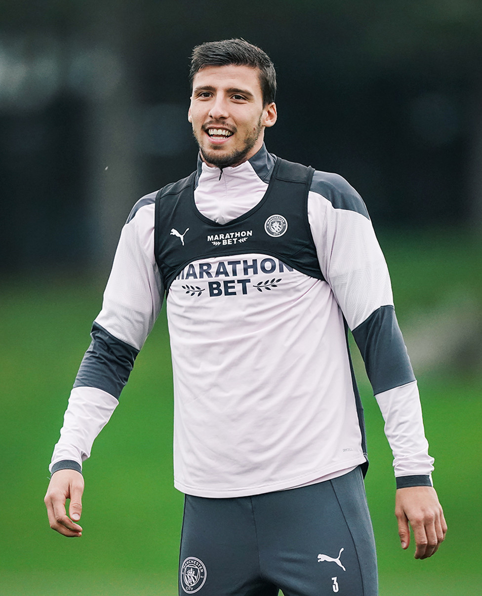 CENTRE OF ATTENTION: Ruben Dias was happy in his work as the City squad prepared for our trip to Athens