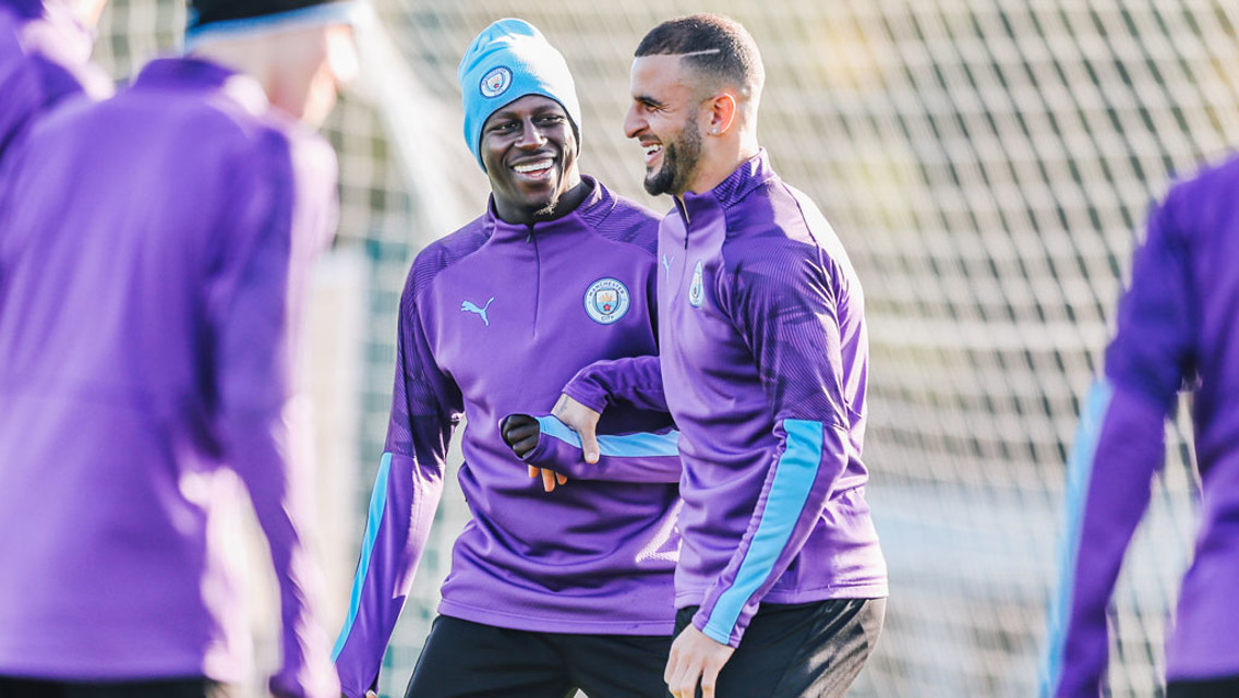 FULL-BACKS UNITE: Benjamin Mendy and Kyle Walker look to be having a laugh