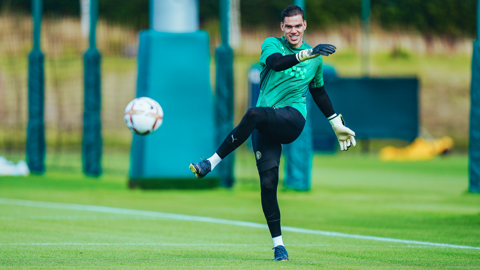 EAGER EDDIE : Ederson practises his footwork