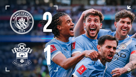 Manchester City defeated Southampton FC with a score of 2-1 in the FA Cup match.