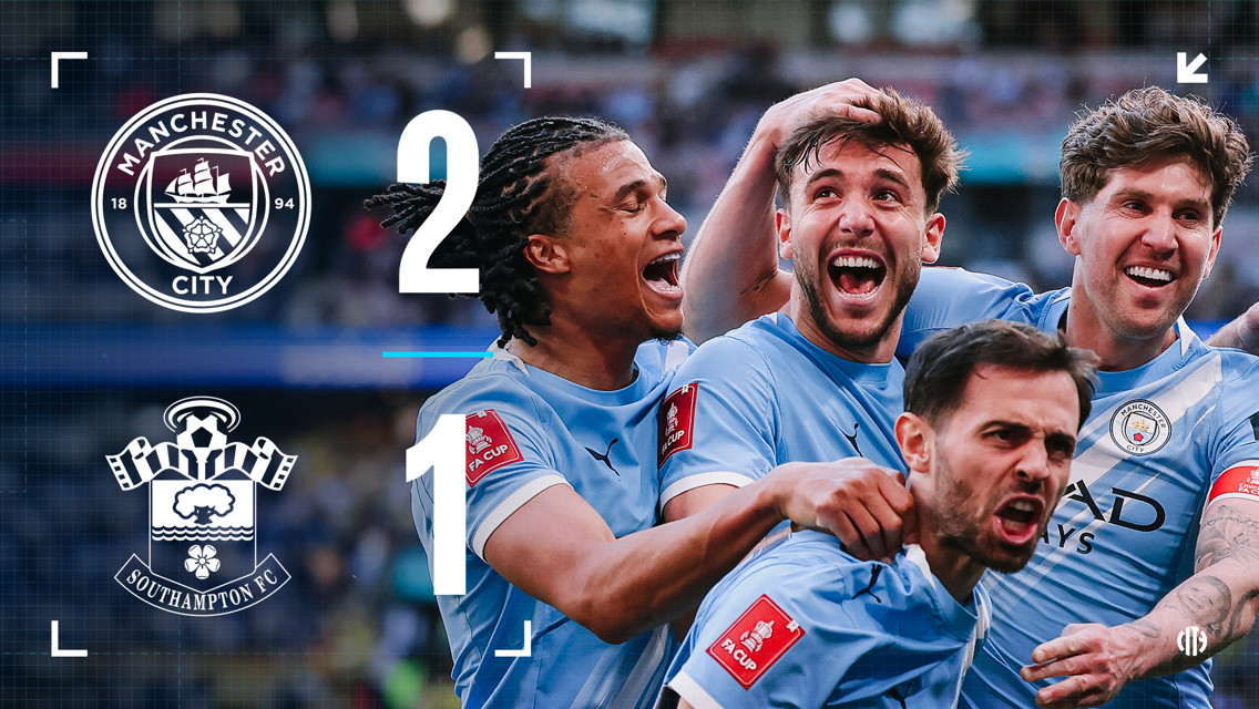 Manchester City defeated Southampton FC with a score of 2-1 in the FA Cup match.