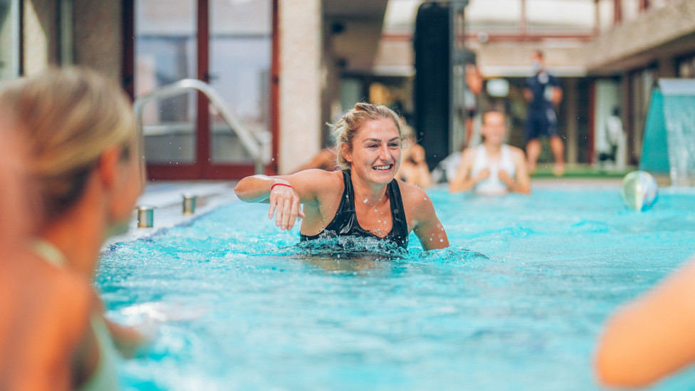 SPLASH HIT: Laura Coombs joins in the fun and games!
