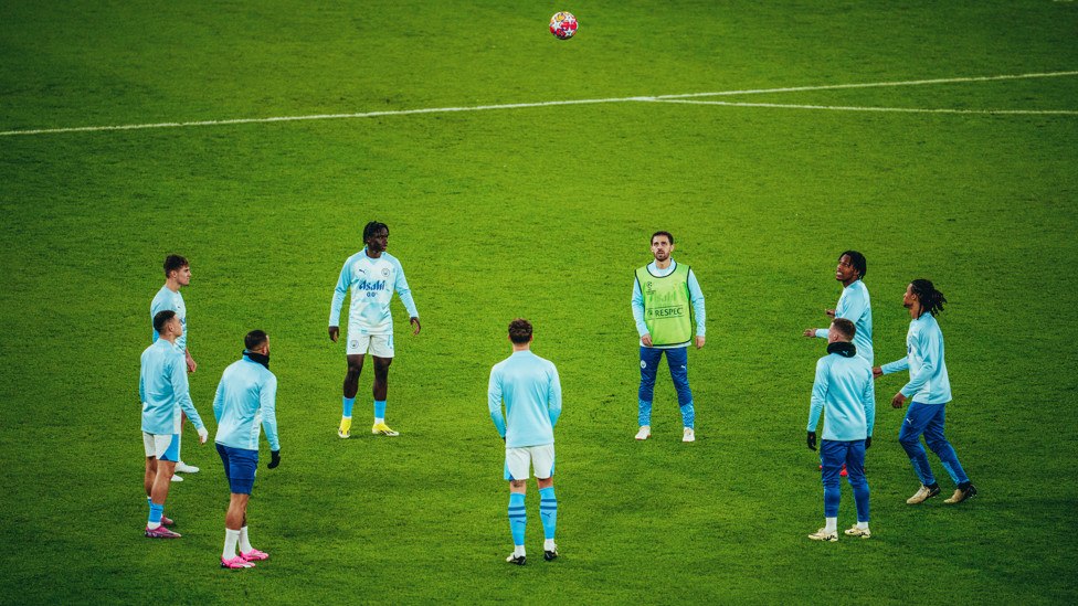 KEEP IT UP : The subs in relaxed mood during the pre-match warm up.