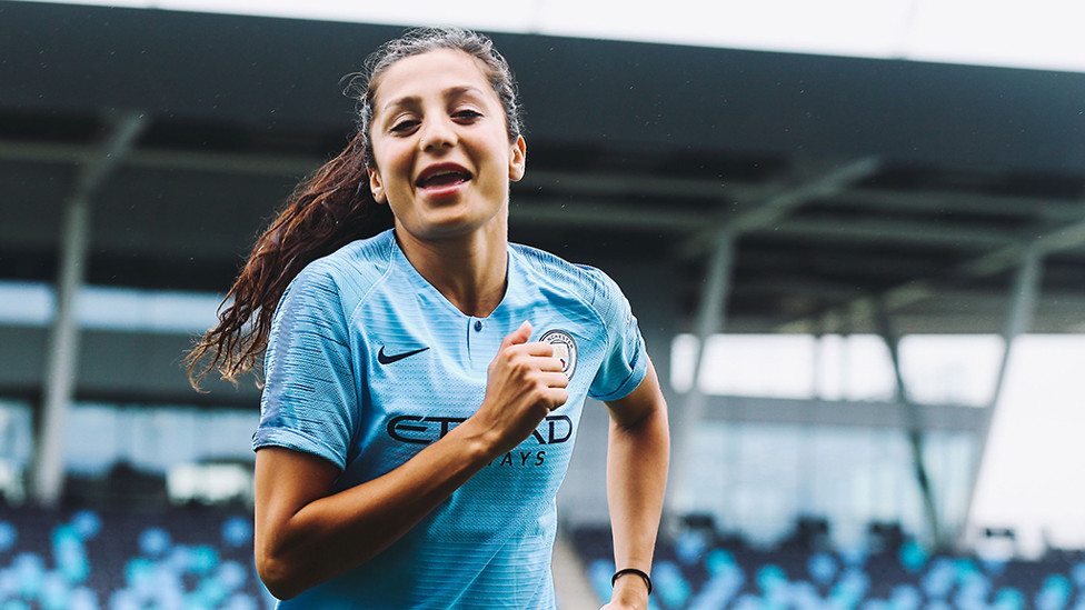 FUN AND GAMES : Nadia Nadim having fun on the photo shoot.