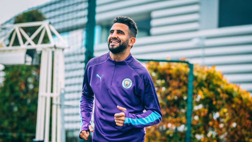 BACK TO WORK : Riyad races onto the training pitch.