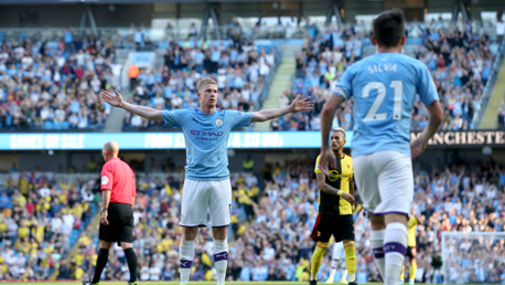STANDING TALL: Kevin De Bruyne takes the Etihad's applause.