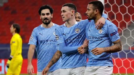 PRAYERS ANSWERED: Jesus celebrates his goal.