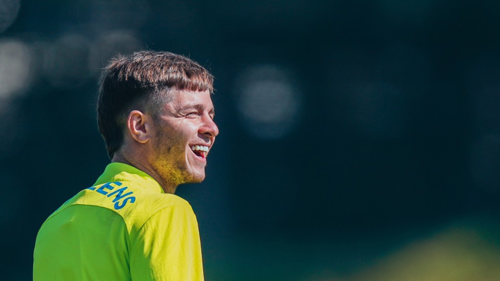 SUNNY SIDE UP: James McAtee was also in great spirits at Thursday's session.
