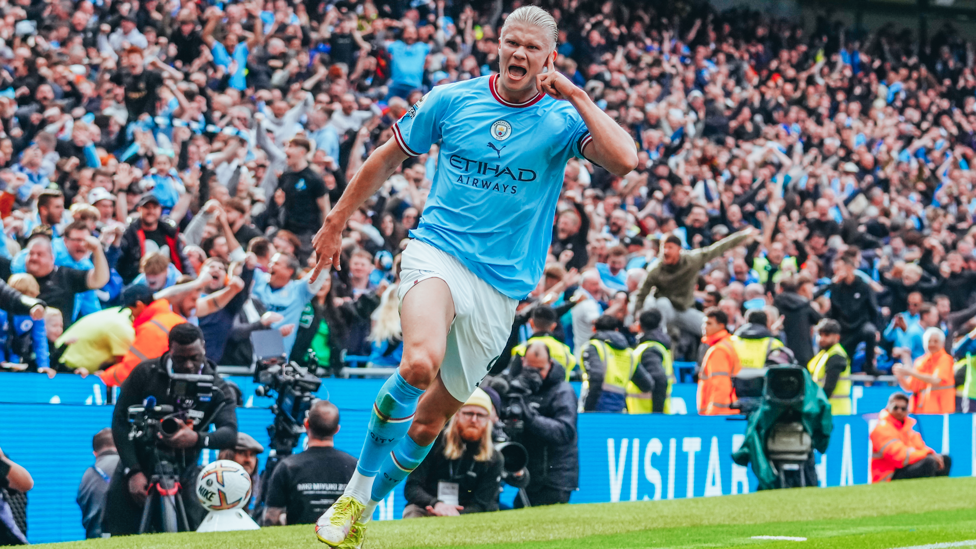 HAALAND IN WONDERLAND : Erling celebrates his 13th league goal.