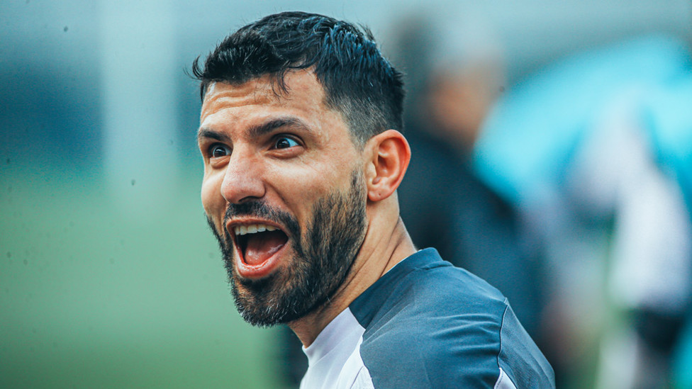 SMILEY SERGIO : Aguero clearly found something funny!