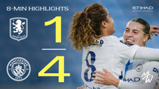 A scoreboard showing Manchester City defeating Aston Villa 4-1 in a football match. Two players from Manchester City are seen celebrating.