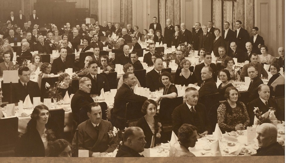 CELEBRATIONS : The dinner to celebrate the 1934 FA Cup win - Harry Clark is believed to be at the back, top left