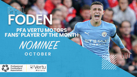 Foden nominated for PFA Vertu Motors Fans’ Player of the Month award